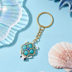 Porte-clés pendentif tortue en perles de verre faites à la main et turquoise synthétique&nbsp;KEYC-MZ00024-02
