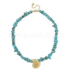 Collares de mujer con colgantes de animales marinos de latón y turquesa sintética.&nbsp;NJEW-JN06424-02