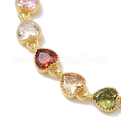 Herzförmige Gliederkettenarmbänder aus Messing mit Zirkonia-Pavé für Damen&nbsp;BJEW-P385-07G
