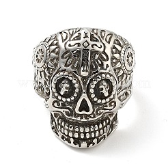 Anillo de acero inoxidable 316 con calavera y cruz para los dedos&nbsp;RJEW-C030-02E-AS