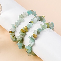 Pulseras elásticas con cuentas de amazonita de flor natural con chip unisex&nbsp;BJEW-S143-26
