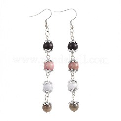 Boucles d'oreilles en pierre naturelle mélangée et bois de santal&nbsp;EJEW-JE02977