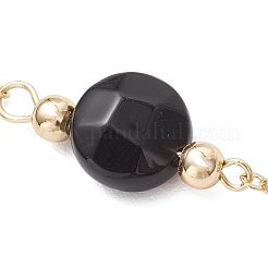 Bracelets à maillons plats et ronds en agate noire naturelle&nbsp;BJEW-JB12083-03