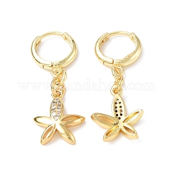 Aretes colgantes de aro con flor de circonita cúbica transparente&nbsp;EJEW-B017-16G