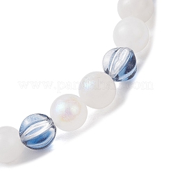 3 bracciale elastico con perline rotonde in vetro trasparente a 3 colori e lamina d'argento lavorata a mano in vetro e pietra di luna bianca naturale elettroplaccata per le donne&nbsp;BJEW-JB12159