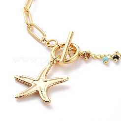 Pulseras de latón con dije de estrella de mar&nbsp;BJEW-JB05807-01