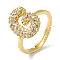 Bague réglable en laiton plaqué avec lettres micro pavées et zircones cubiques transparentes pour femmes&nbsp;KK-S391-03G-G