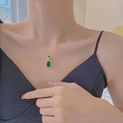 Colliers à chaîne avec pendentif rectangulaire en verre vert pavé de laiton pour femmes&nbsp;WG8BDE4-02