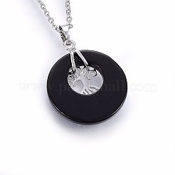 Flache runde Anhänger aus natürlichem schwarzen Onyx (gefärbt und erhitzt).&nbsp;G-I357-A01