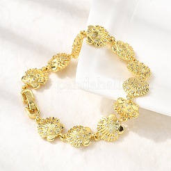 Bracelets de plage d'été en laiton micro pavé en zircone cubique transparente en forme de coquillage&nbsp;LS-BJEW-C118-02B-G
