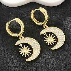 Boucles d'oreilles créoles pendantes en laiton serties de micro-pavés de zirconiums cubiques&nbsp;KK-CBA8324-05B-G