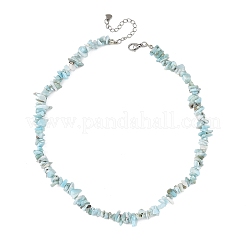Colliers en perles de larimar naturel avec chaînes d'extrémité en acier inoxydable 304&nbsp;NJEW-JN06662