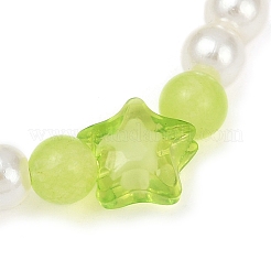 Bracelets extensibles en perles de jade malaisien naturel rond teinté avec perles en plastique ABS pour femmes&nbsp;BJEW-JB11643-02
