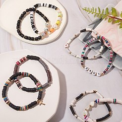 8 Stück 8 Stil Fimo Heishi & natürliche Perle & natürliche Muschelperlen Stretch-Armbänder Set für Mädchen Frauen&nbsp;BJEW-SZ0001-82