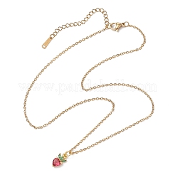 Collane con ciondolo in ottone e zirconi cubici color cremisi fragola&nbsp;NJEW-JN05148-01