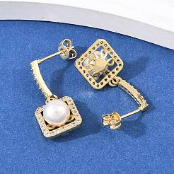 Pendientes colgantes cuadrados de latón con micro pavé de circonitas cúbicas transparentes&nbsp;EJEW-C172-05G