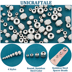 80 pièce 4 styles 201 perles d'espacement en acier inoxydable&nbsp;STAS-UN0060-39