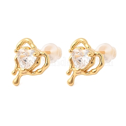 Aretes de latón con micro pavé de circonita cúbica transparente&nbsp;EJEW-C158-08G