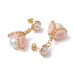 Boucles d'oreilles pendantes en forme de coquillage et de perles de verre&nbsp;EJEW-MZ00273