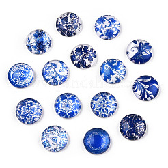 Blau und weiß floral bedruckte Glas Cabochons&nbsp;GGLA-A002-12mm-XX
