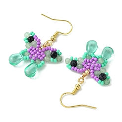 Orecchini pendenti in pietra d'oro blu sintetica e avventurina verde naturale&nbsp;EJEW-MZ00318-02