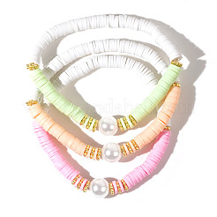 Bracelet extensible en pâte polymère bicolore (3 pièce) avec perles rondes d'imitation&nbsp;KQ6129