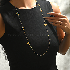 Lange Halskette aus Edelstahl mit hohlen Herzgliedern und farbenfrohen Zirkonia für Damen&nbsp;BA3672