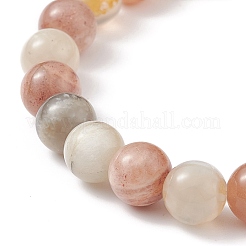 Natürliches Multi-Mondstein- und Legierungs-Buddha-Kopf-Perlen-Stretch-Armband&nbsp;BJEW-JB08913-02