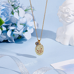 Colliers avec pendentif médaillon ovale en acier inoxydable avec imprimé lune&nbsp;NJEW-NB00015