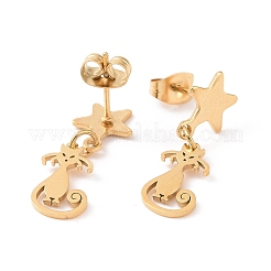 Ohrstecker aus 304 Edelstahl mit Katze und Stern für Damen&nbsp;EJEW-G328-10