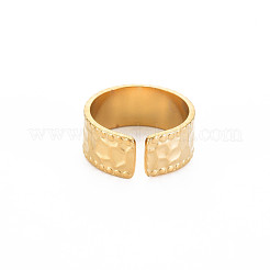 Bague ouverte plate martelée en acier inoxydable 304 avec placage ionique (IP) pour femme&nbsp;RJEW-S405-208G