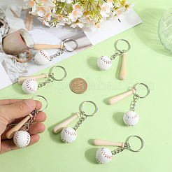 12 mini porte-clés pendentif en cuir PU avec batte de baseball en bois&nbsp;DIY-SP0001-51A