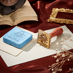 Set mit Wachssiegelstempelkopf aus Messing und Griff aus Birnbaumholz&nbsp;AJEW-OC0002-85F