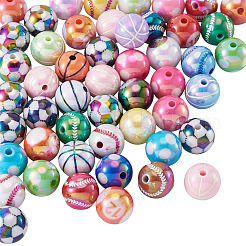 50 ensemble de 5 perles acryliques plaquées UV de style sport&nbsp;OACR-TA0004-14