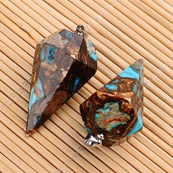 Zusammengebaute gefärbte synthetische imperiale Jaspis- und Bronzit-Punkt-Pendelanhänger&nbsp;G-E327-09