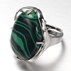 Regolabile in ottone ovale malachite squilla a banda larga&nbsp;RJEW-L062-03K