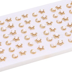 Boucles d'oreilles étoile et lune en laiton micro pavé de zircones cubiques transparentes&nbsp;PEAR-N020-JY03