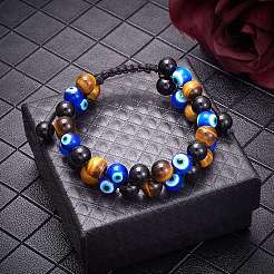 Geflochtenes Perlenarmband aus natürlichem Obsidian&nbsp;BJEW-SW00001-20