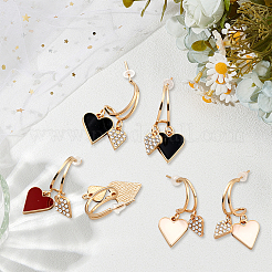 3 paio di orecchini pendenti con strass in lega di 3 colori&nbsp;EJEW-GO0007-004
