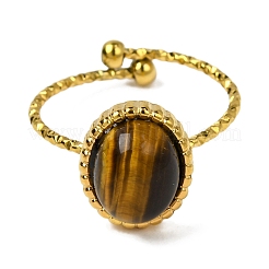 Bagues ovales en oeil de tigre naturel&nbsp;RJEW-Q822-55G-02