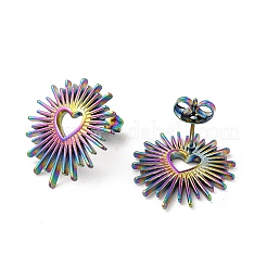 Pendientes de botón con forma de corazón hueco de acero inoxidable 304 con revestimiento iónico (IP) para mujer&nbsp;EJEW-E271-02M