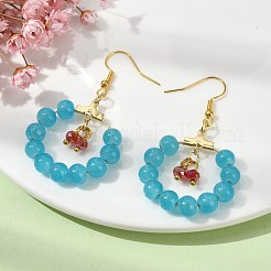 Ohrhänger mit Glasperlenimitat und Ringen aus Jade&nbsp;EJEW-JE05568-01