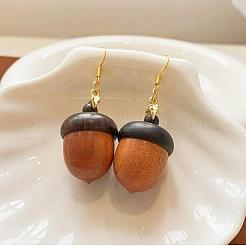 Boucles d'oreilles pendantes en bois et laiton en forme de pomme de pin&nbsp;FS-WG23AF3-01