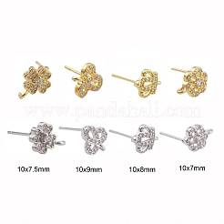 8 paio di orecchini a bottone in ottone con micro pavé di zirconi chiari&nbsp;KK-ZZ0001-08-RS