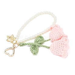 Decorazioni pendenti con perline rotonde di vetro e mughetto all'uncinetto in filato di cotone fatto a mano&nbsp;HJEW-JM04389-03