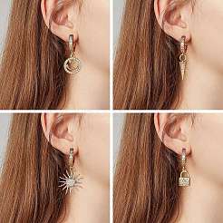Aretes tipo argolla con gota de cono de circonita cúbica transparente&nbsp;EJEW-SW00005-09