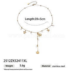Ocean 304 Edelstahl-Imitationsperlen-Halsketten mit langem Quastenanhänger für Damen&nbsp;WGE0621-02
