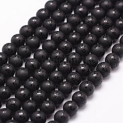 Chapelets de perles perles en agate noire naturelle, teints et chauffée, mat, ronde avec six mots, 6mm, Trou: 1.2mm, Environ 64 pcs/chapelet
