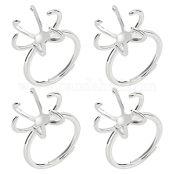Nbeads 4 pieza de anillo de garra en blanco, Bases de anillo de latón ajustables, componentes de anillo de dedo de 16.5mm, configuración de anillo de 6 puntas, ajuste de cabujón de piedras preciosas para hacer joyas de anillos diy, plata