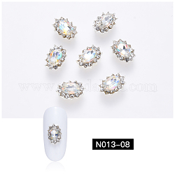 K9 Glass Rhinestone Cabochons, with Platinum Plated Alloy Tray Settings, Nail Art Decoration Accessories, Oval, Crystal, 10x7x4mm